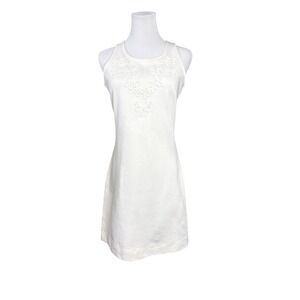 Lilly Pulitzer Foster Pique Textured Cotton Shift Dress SMALL White Embroidered